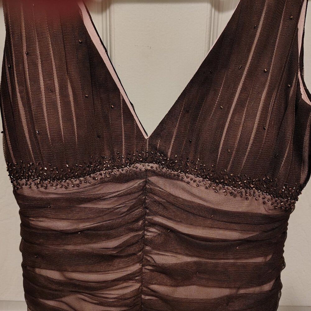 Vtg NWOT Women's Size 8 Brown Pink Lace Dress Formal Midi Positive Attitude - Picture 7 of 8